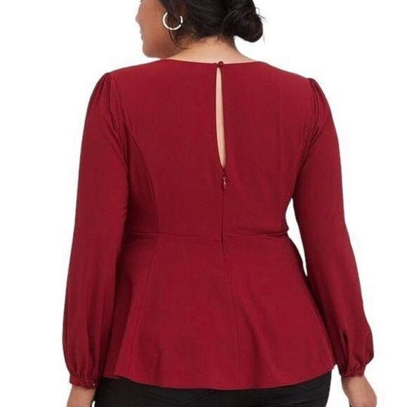 Torrid 1X Red Long Sleeve Blouse with Keyhole Back - Picture 2 of 6